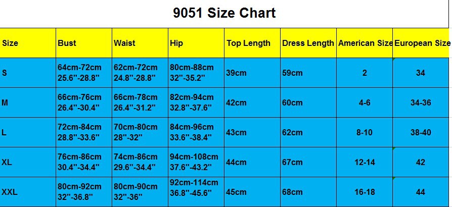 9051 size chart