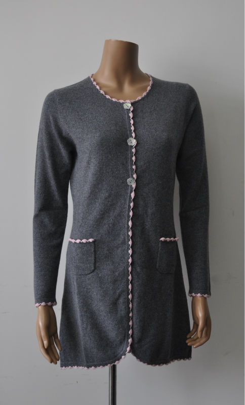 100％カシミヤのセーターロングスリーブ女性カシミヤカーディガン手かぎ針編みのトリム問屋・仕入れ・卸・卸売り