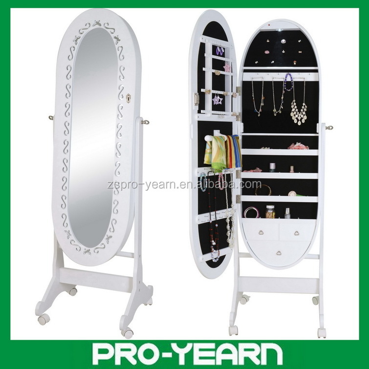 Oval Floor Standing Mirrored Jewelry Chinese Wooden Furniture