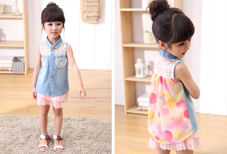 子供ジーンズ純粋な綿と女の子のスカートトップ子供ガールの服問屋・仕入れ・卸・卸売り