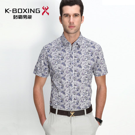 K- ボクシングブランドスリムフィット男性の緩い半袖レジャー純粋な綿のシャツ、 2014年新しい到着問屋・仕入れ・卸・卸売り