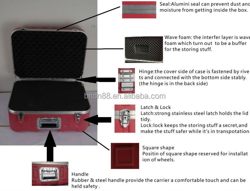 Non-tonic light weight plastic champagne case,outdoor plastic packing bins, Hand carry box with handdle & wheels