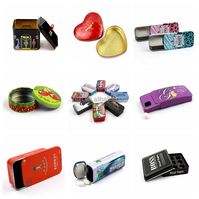 Tin Box with push and pull Lid for chewing Gum