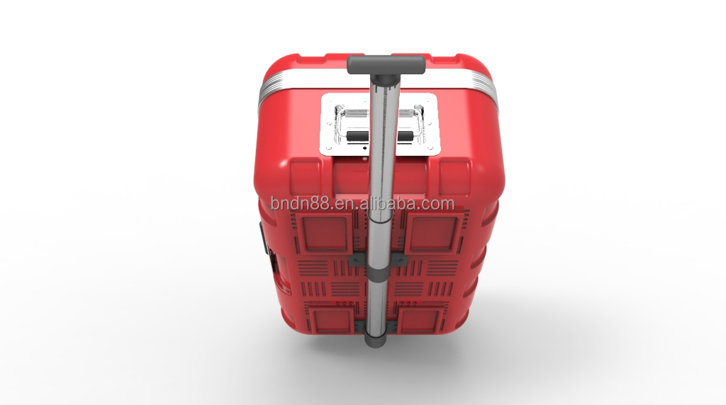Non-tonic light weight plastic champagne case,outdoor plastic packing bins, Hand carry box with handdle & wheels