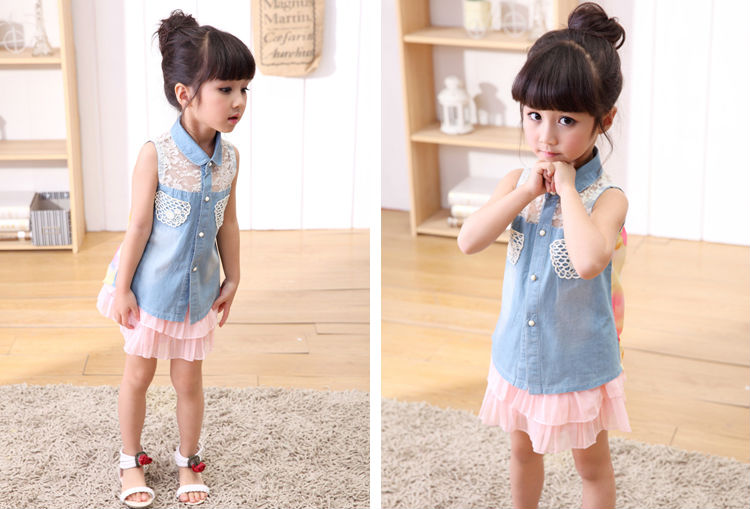 子供ジーンズ純粋な綿と女の子のスカートトップ子供ガールの服問屋・仕入れ・卸・卸売り