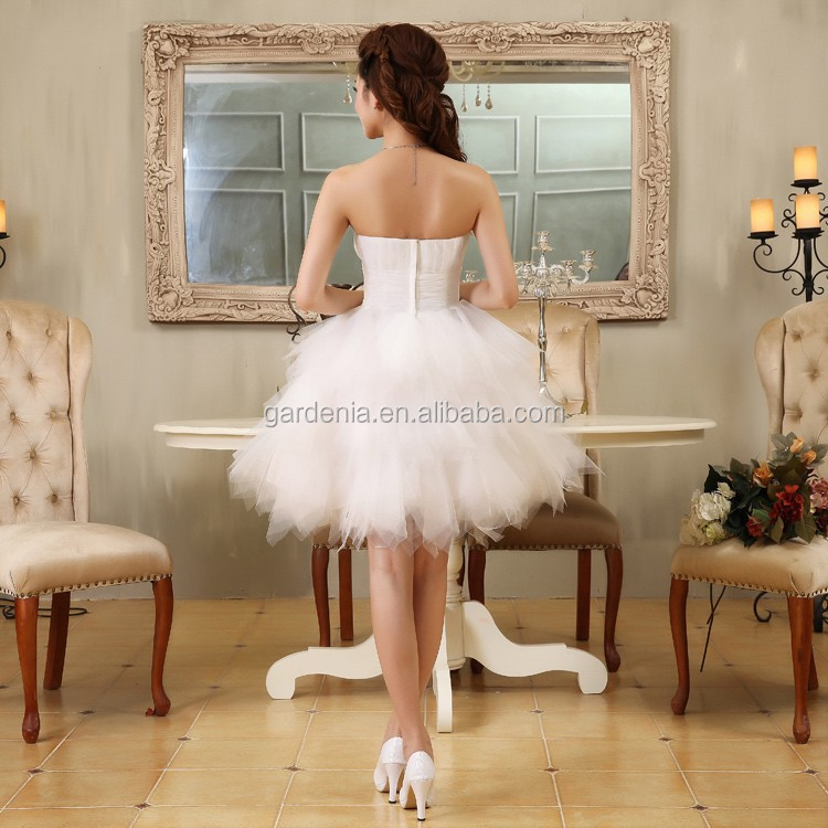 2014ベストセラーシフォンストラップレスの膝の長さの夜会服の花嫁介添人ドレスウェディングドレスのための結晶アップリケ問屋・仕入れ・卸・卸売り