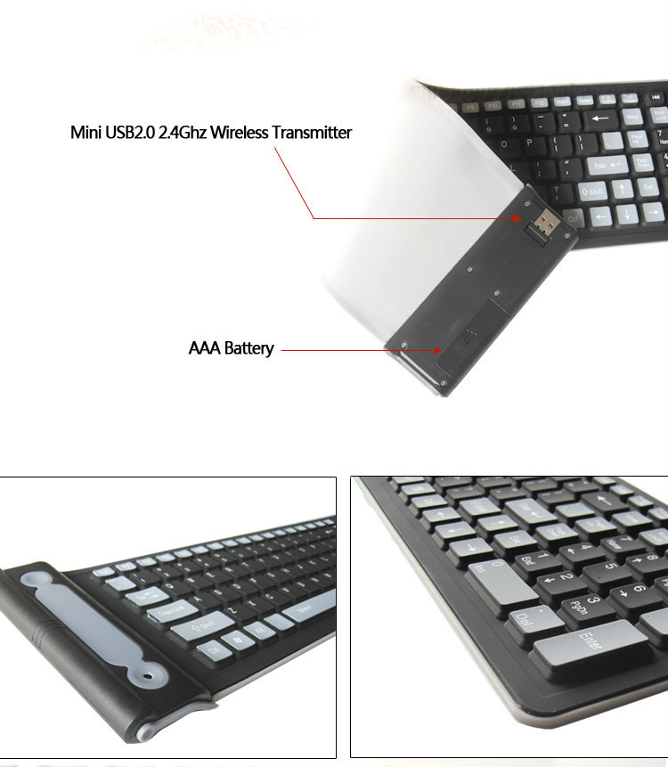 Wholesale Flexible 2.4G Mini Wireless Silicone Keyboard Mute Waterproof