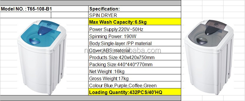 シングル浴槽の服ドライヤー6.5kg/半自動スピンドライヤー問屋・仕入れ・卸・卸売り