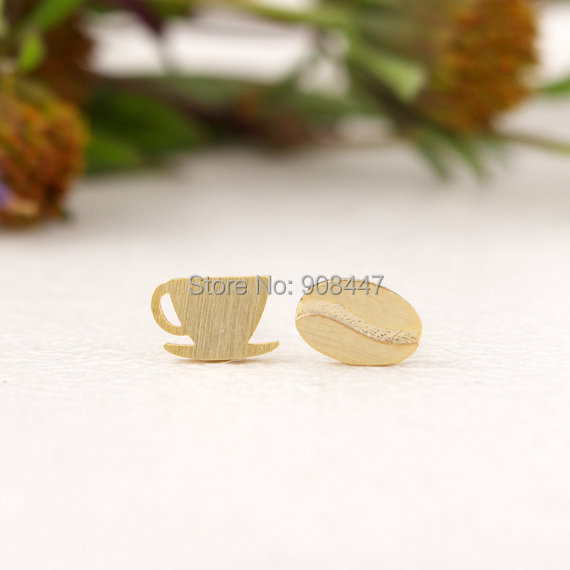 Gold Silver Coffee Cup and Bean Stud Earrings.jpg