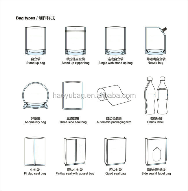 Plastic resealable doypack bag for dried fruit/banana chips