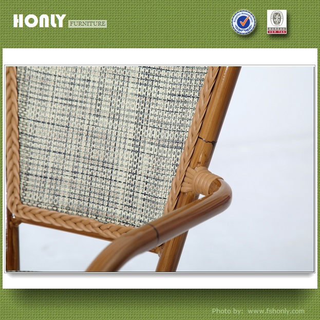 Aluminum wood oil surface antique sling chairs restaurant chairs stackable