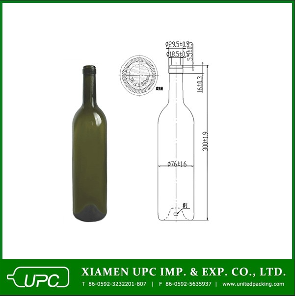 750ml wine glass bottle wholesale/ glass liquor bottles,China UPC-750ml