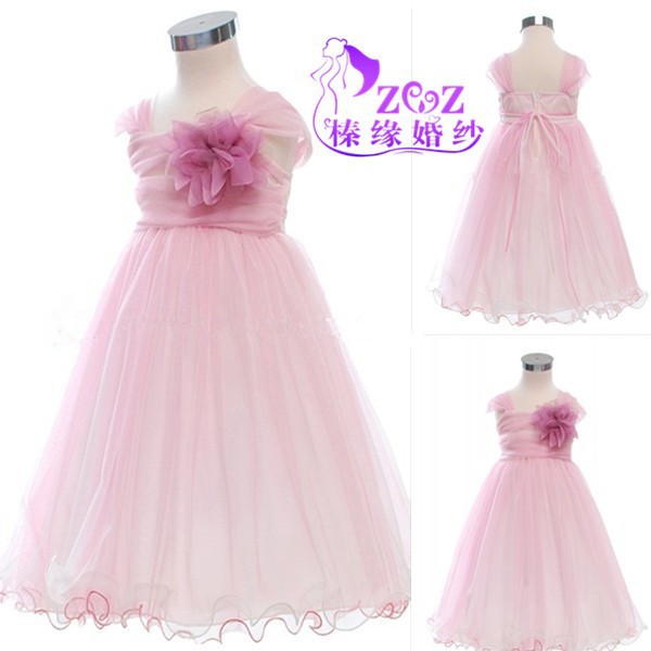 新しいファッションの肩の花yl-h1972014年キャップスリーブピンクの床長さのフラワーガールのドレス問屋・仕入れ・卸・卸売り