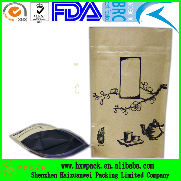 clear window ziplock stand up kraft paper bag