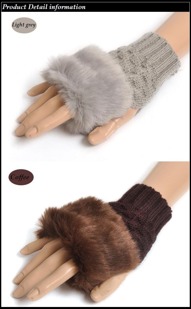 中国卸売サプライヤー2014年新しいファッション革冬のアームウォーマーを編み編みニットミトン在庫ロット毛皮トリム手袋指なし手袋問屋・仕入れ・卸・卸売り