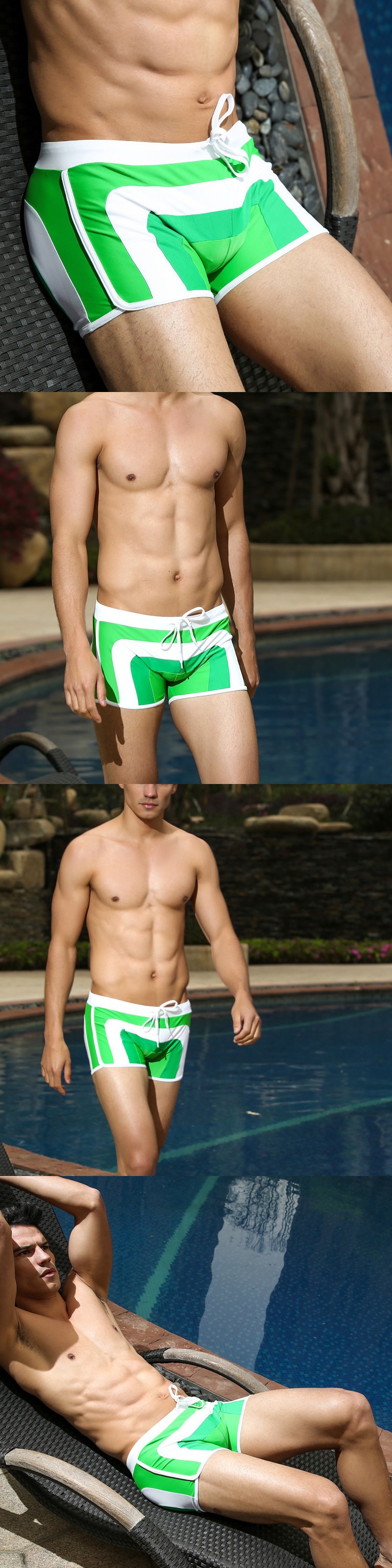 4 colors!! New 2014 Men Swimwear Sexy swimming trunks Low waist Stripe Pocket Shorts Boxers Sports suit Men Swimsuit M,L,XL,XXL