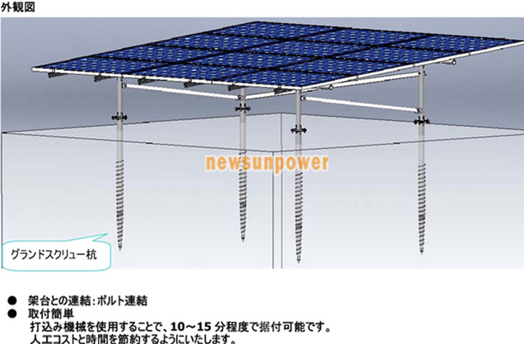 太陽光発電 野立て架台用 フランジ付きT3.5*Φ76*1800MM スクリューアンカーパイル問屋・仕入れ・卸・卸売り