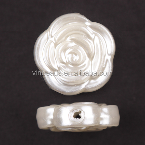 新しい18.5ミリメートルパールホワイトフラット分厚いアクリルパールビーズバブルガムバラの花のネックレスの宝石問屋・仕入れ・卸・卸売り