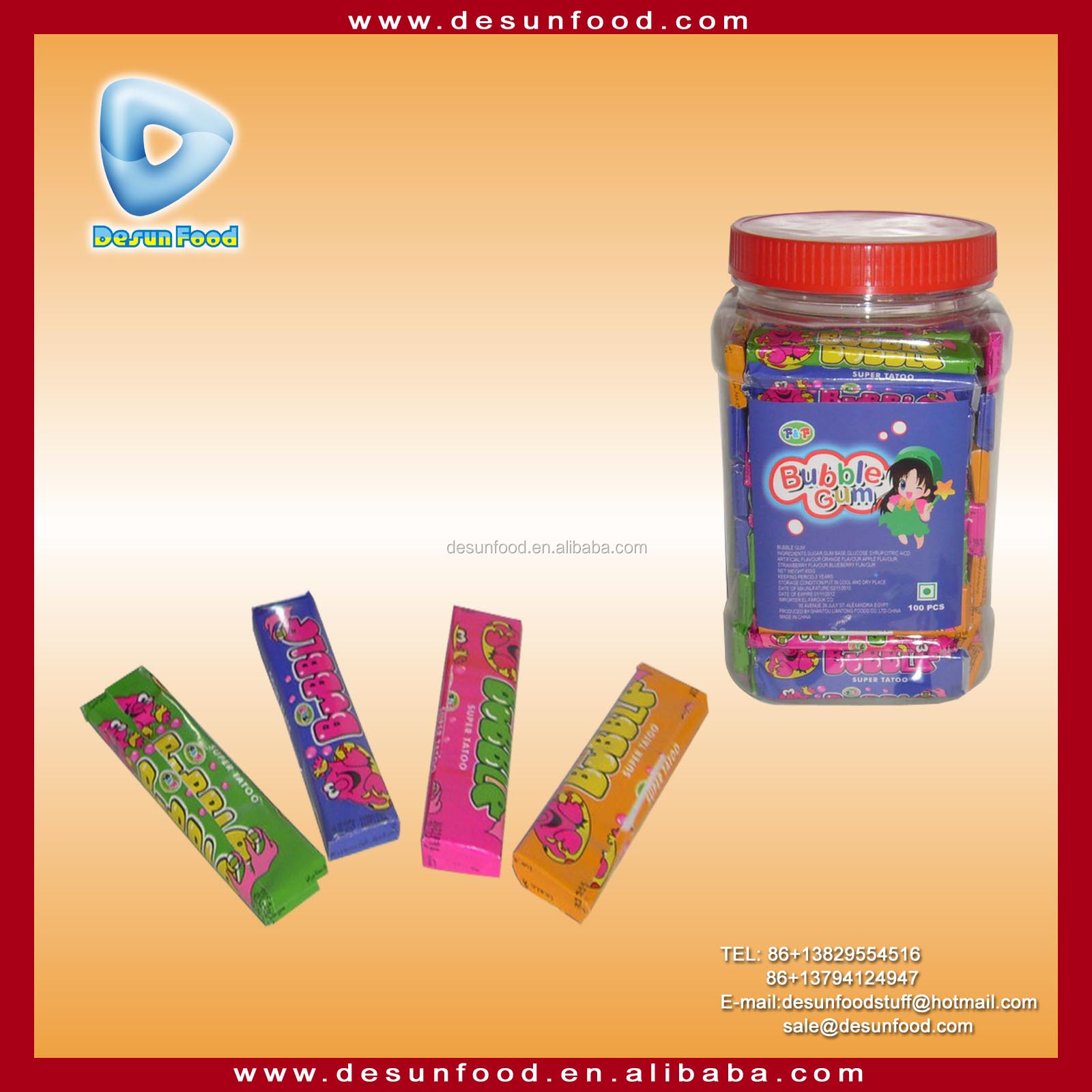 Sticker bubble gum with sticker