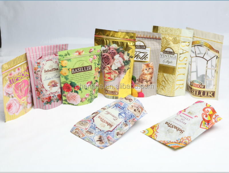 export tea bag ,stand up zipper pouch for Chinese tea packing , BASILUR tea package