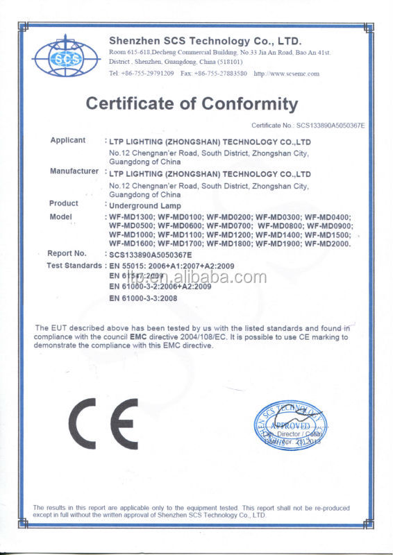 CE certification for underground lamp