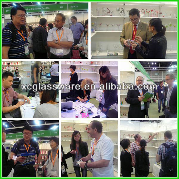 Classical hand made clear goblet red wine glass with black swirl,China