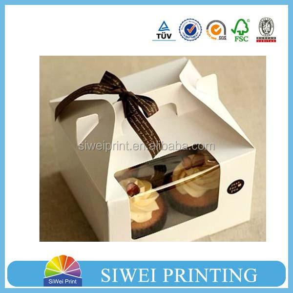Custom paper cupcake box with paper tray and clear PVC window