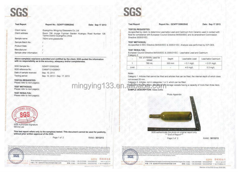 750ml high quality red wine glass wine bottles china factory