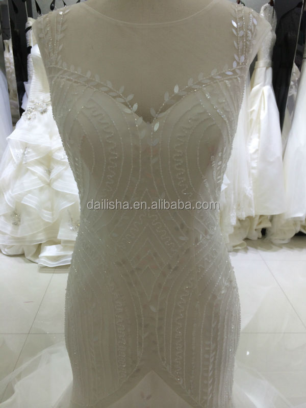 最新のセクシーな透明なバックオープンフィッシュテールsequince葉形サイドジッパーを隠す2014年のウェディングドレスの花嫁の服問屋・仕入れ・卸・卸売り