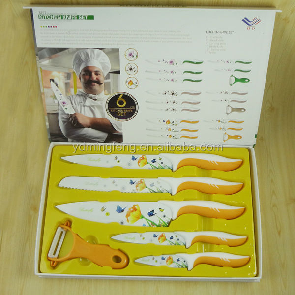 台所用具セット花コーティングブレードpvcベースtray+colorギフトボックス。問屋・仕入れ・卸・卸売り