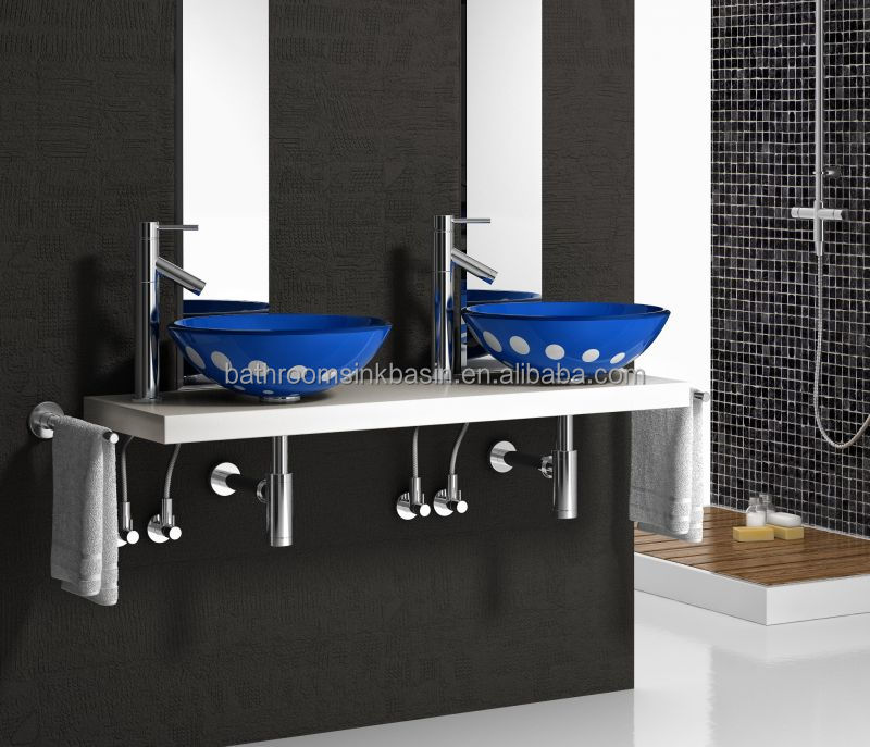 グロスホワイトmdfの浴室用アメリカのデザイン流域を洗う、 強化ガラスのボウル、 強化ガラスの滝の蛇口付き容器のシンク、問屋・仕入れ・卸・卸売り
