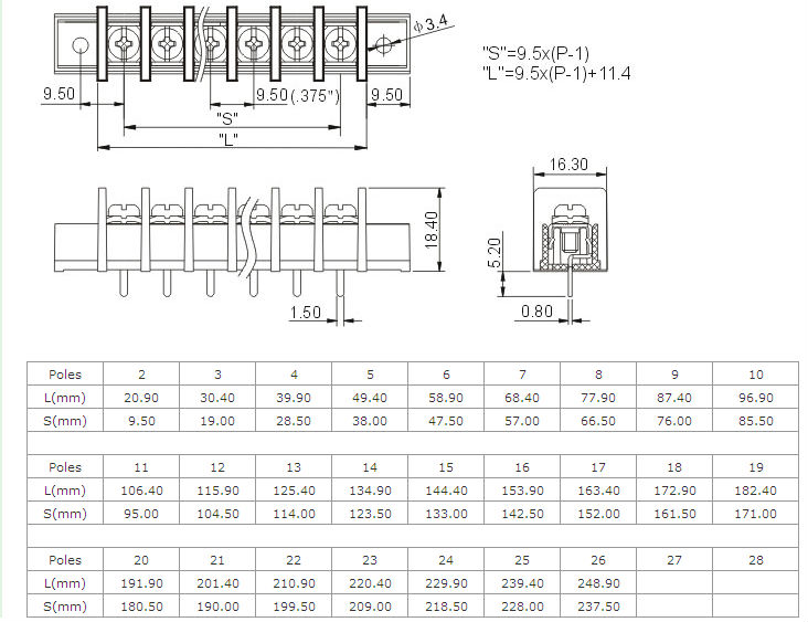 バリアタイプの端子block_zb45c- a- 9.5ミリメートル仕入れ・メーカー・工場