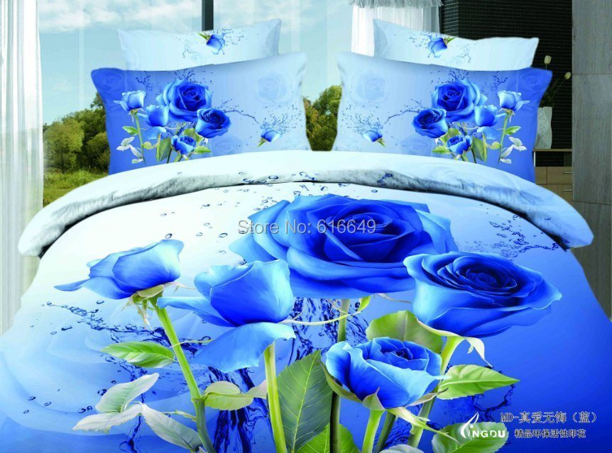 Wholesale Beautiful Blue Rose Pattern 100 Cotton Reactive Printing