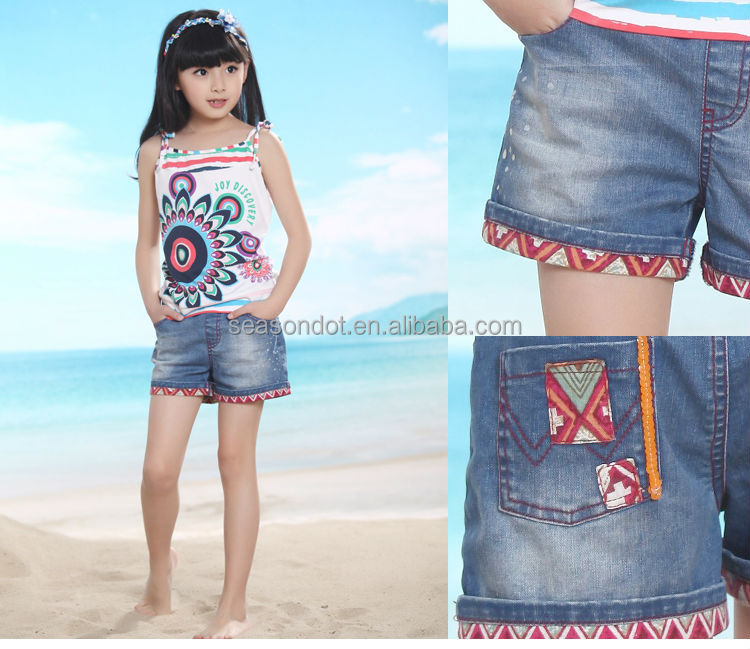 クールなスタイル2014年若い女の子の刺繍のデザインのジーンズのショートパンツ問屋・仕入れ・卸・卸売り