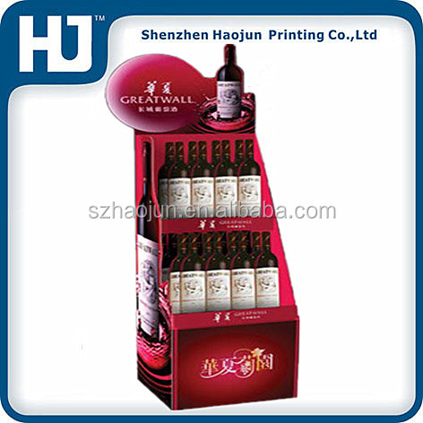 Red Wine Cardboard Display Stand Bottle Shape For Supermarket