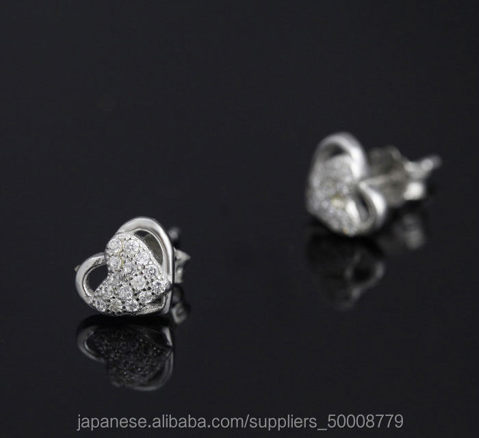 925シルパー心型ピアスジルコニアアクセサリージュエリー問屋・仕入れ・卸・卸売り