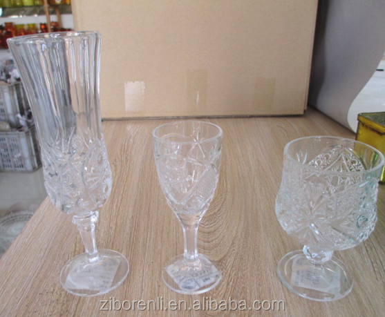 3ピース茎ゴブレット飲料カットワイングラスヴィンテージクリア飾ら安いガラス製品仕入れ・メーカー・工場