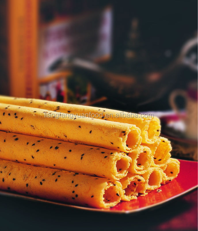 handmade egg roll cookie with black sesame