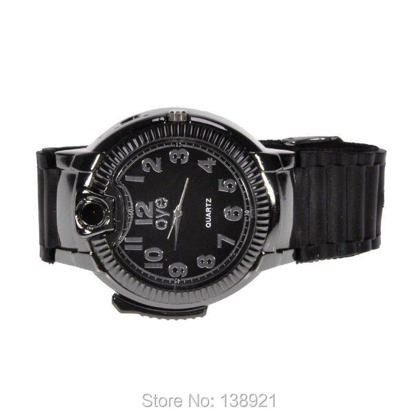 Novelty 2-in-1 Butane Silica Strap Quartz Wrist Watch Gas Refillable Butane Cigarette Lighter Torch Men\\\'s Christmas Birthday Gift-Black