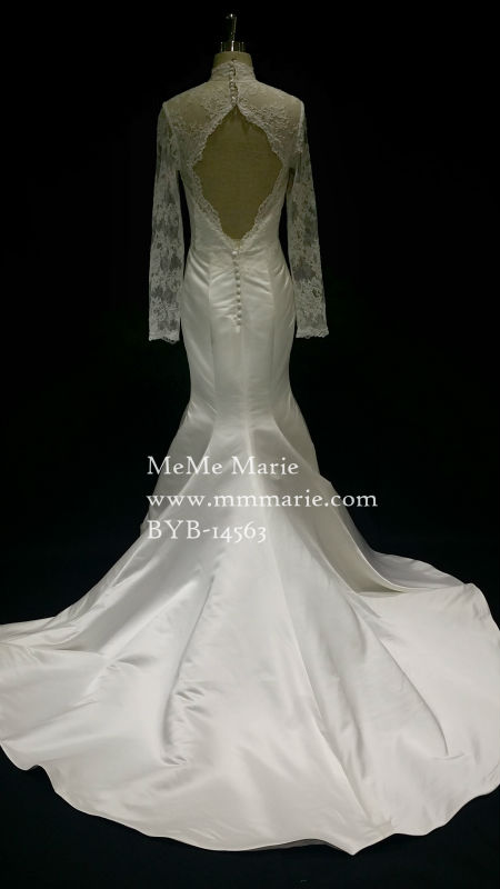 優雅な人魚アップリケレースハイネック長袖のウェディングドレスの花嫁衣装byb-14563鍵穴付き問屋・仕入れ・卸・卸売り