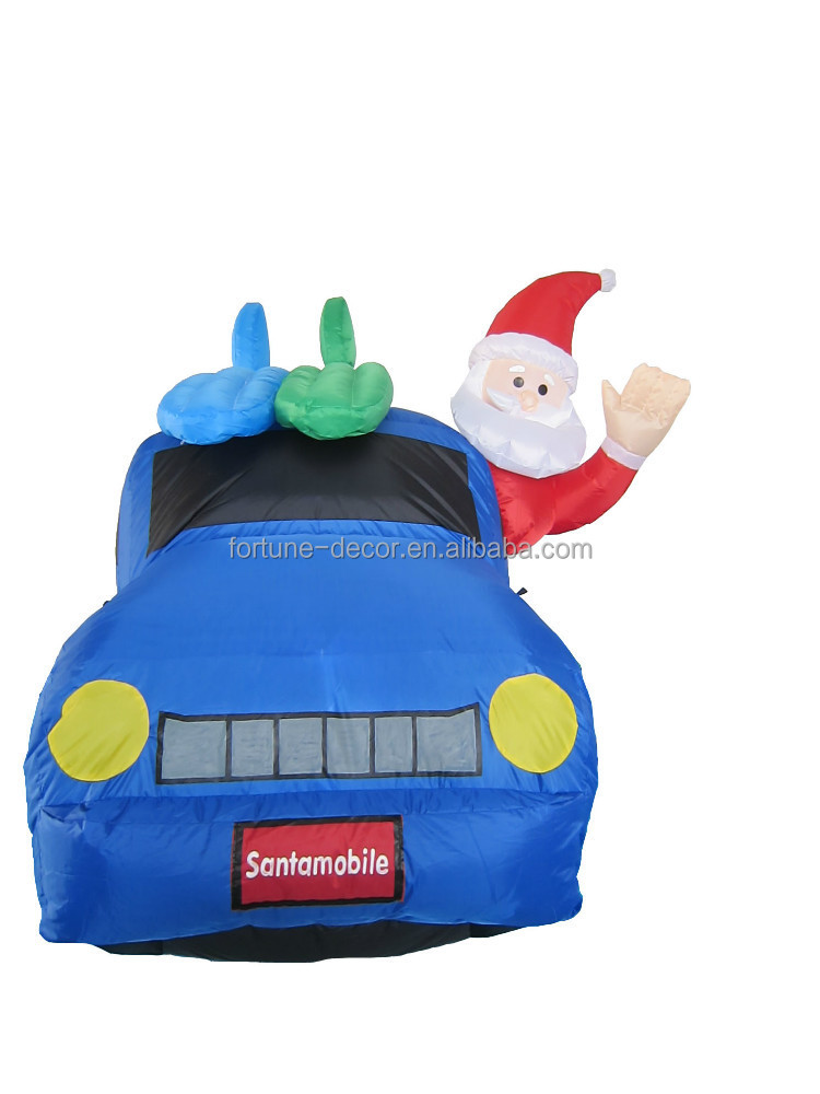 180cm High Polyester Inflatable Christmas Santa Claus And Mini Cooper