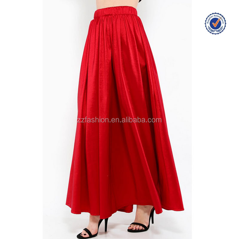 中国卸売の女性衣類赤2015フリルタフタ女性はロングスカート仕入れ・メーカー・工場