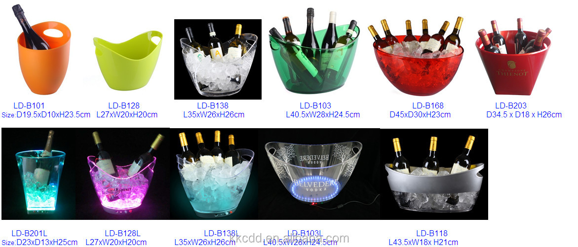 Champagne LED illuminated plastic ice bucket with stand