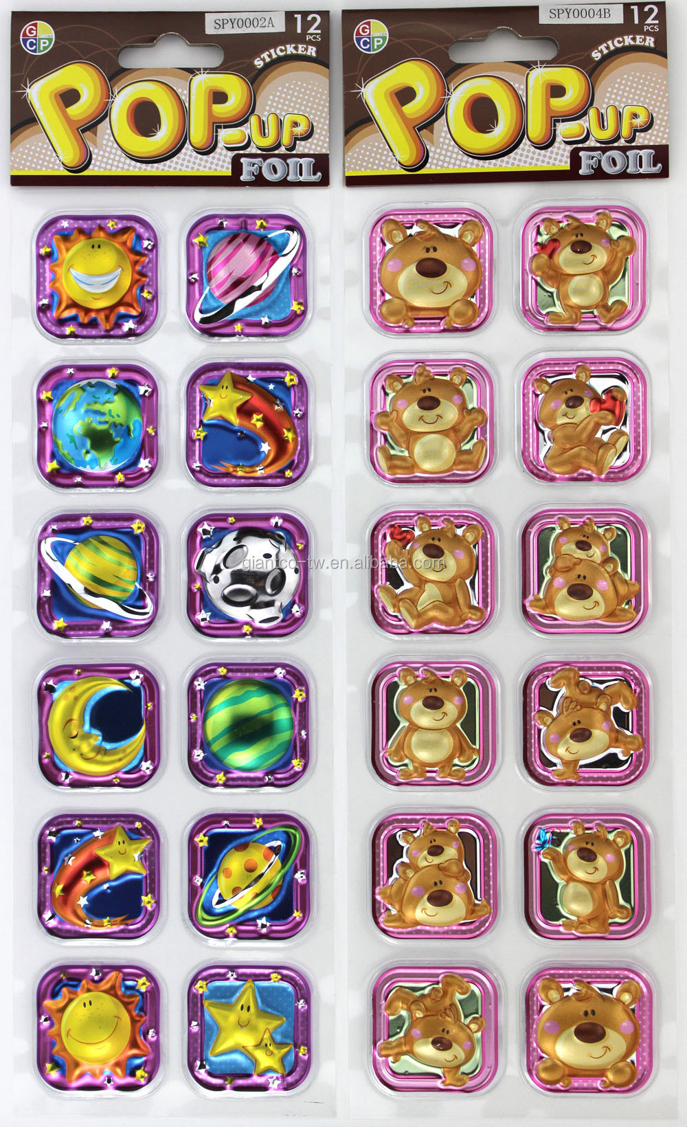 ポップアップsticker_foileffect_beer_animals_cake_butterfly_girl_boyエンボスステッカー仕入れ・メーカー・工場