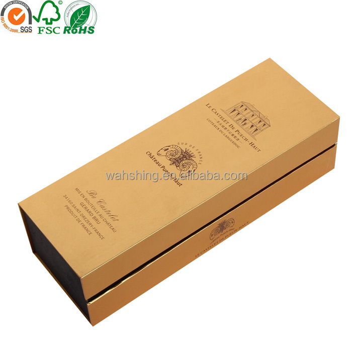 Made in dongguan luxurious red wine box with foil stamping logo/red wine box