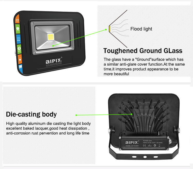High lumen Epileds chip COB IP65 waterproof outdoor 50w led flood light