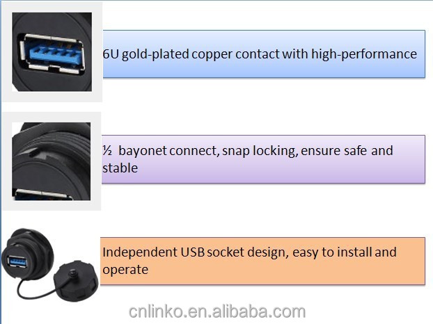 高品質なアウトドアip67usb2.0の型usbデータ伝送のためのレセプタクル仕入れ・メーカー・工場