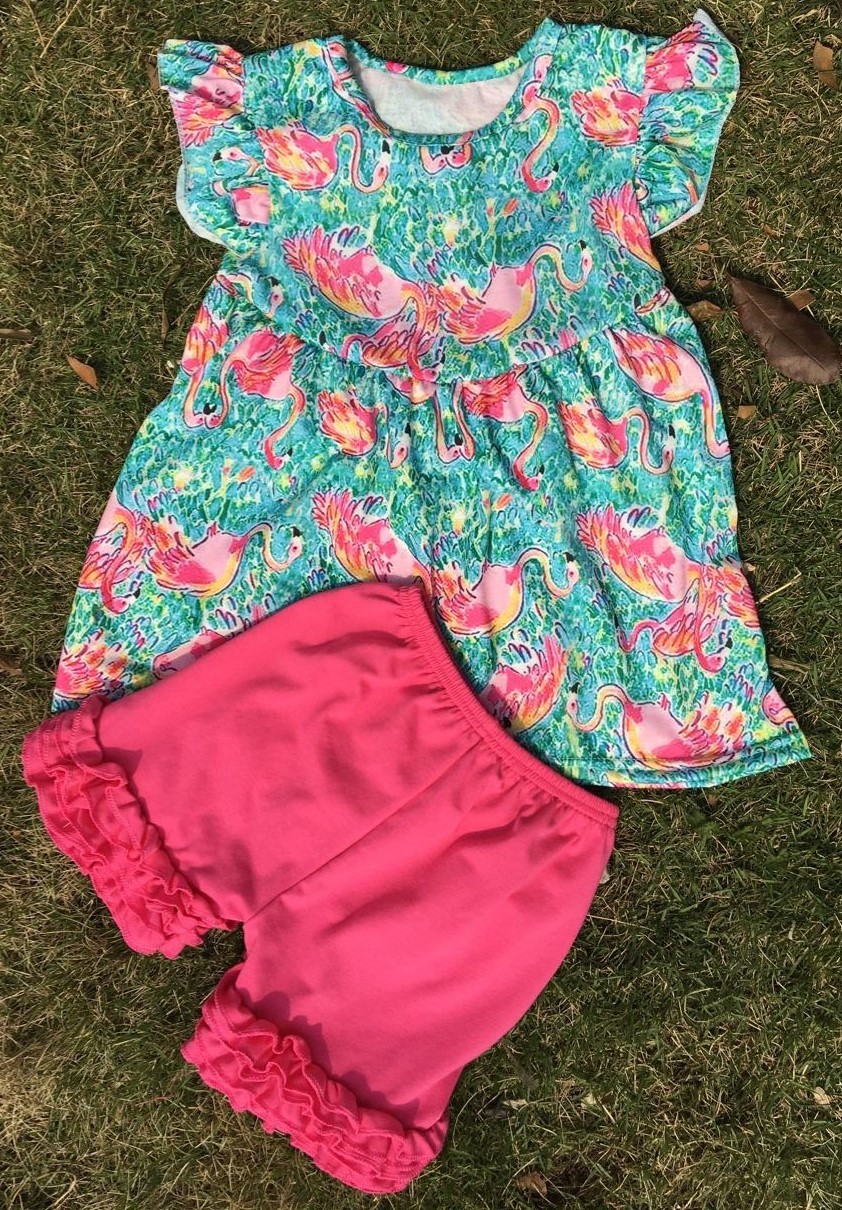 2016素敵なキツネ綿印刷赤ちゃんの女の子服セット卸売女の子の夏の服フリルショートパンツ仕入れ・メーカー・工場