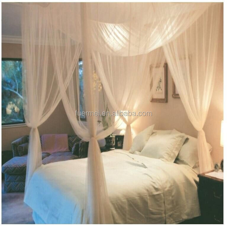 Square Four Door Decorative Mosquito Net And Canopy For Single Bed