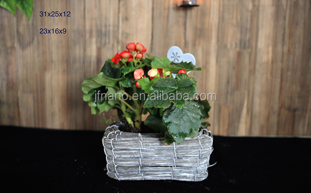 Family garden flowerpot gray biodegradable square wicker basket for plant